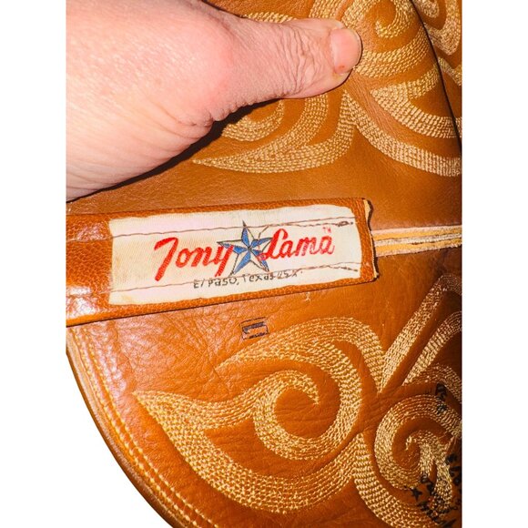 Vintage 90s Tony Lama Mens 8.5D Ostrich Cognac Leather Western Cowboy Boots main image 9